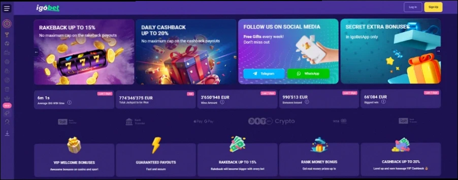 Igobet Casino 100% tot €350 + Gratis Spins Bonus